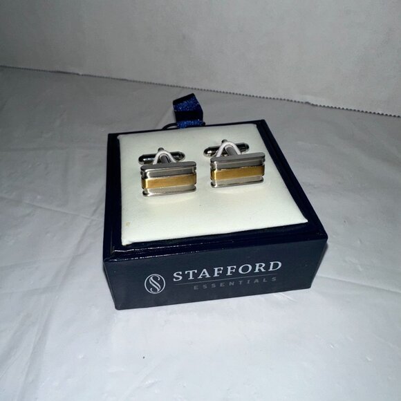 Stafford Essentials Mens Gold & Silver Tone Cufflinks In Box - Picture 1 of 4